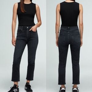 AGOLDE‎ Riley High Rise Straight Crop Jeans Women’s 29 Black Stretch Button Fly